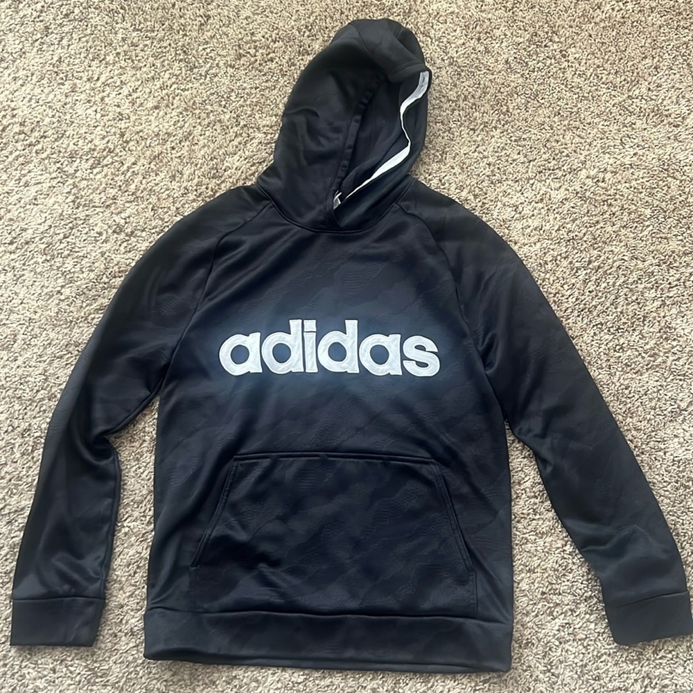 Adidas Hoodie Youth XL (18-20) Black Camouflage Raglan Sleeve Kangaroo Pocket